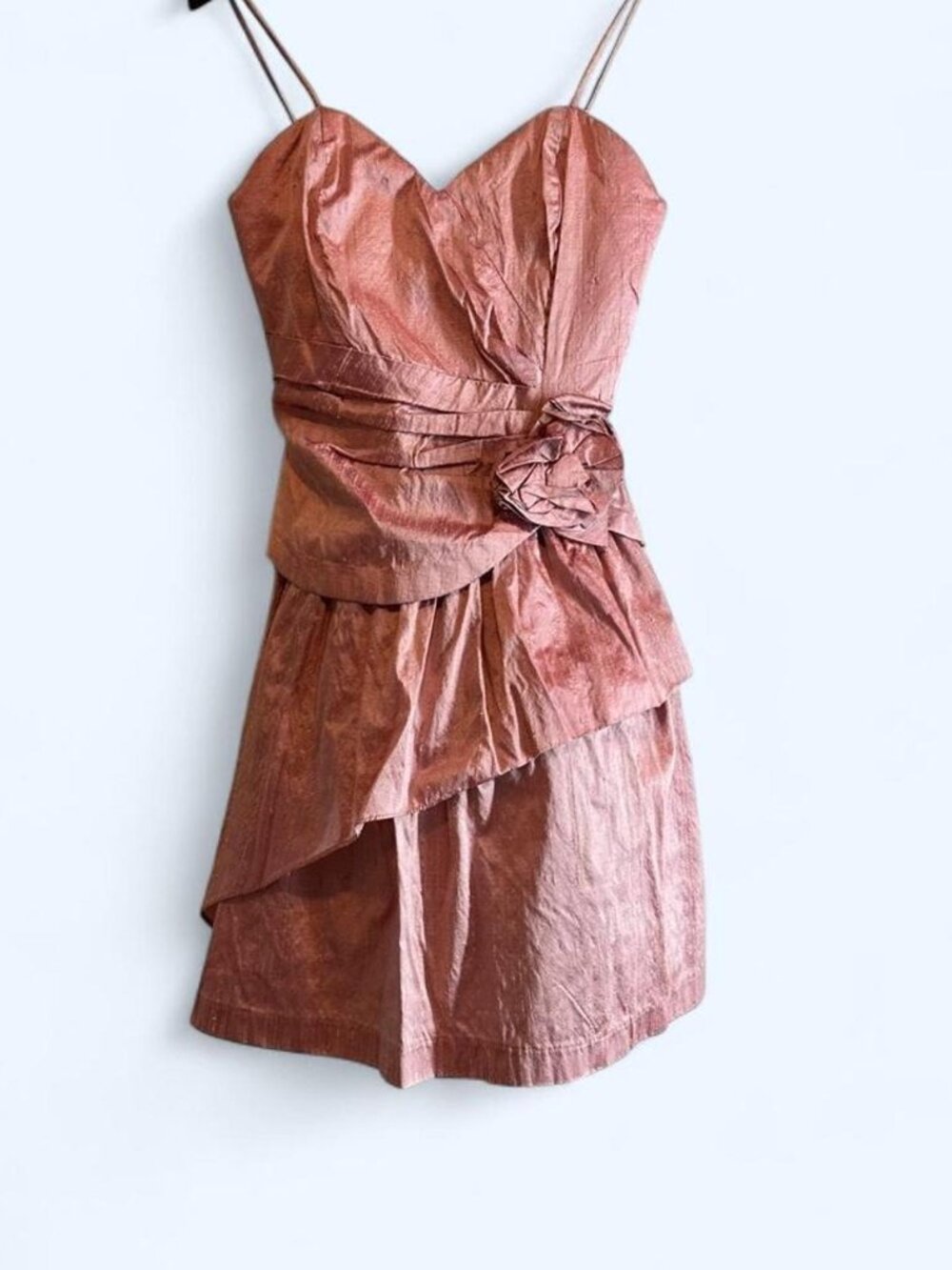 Vtg 80s Scott McClintock 100% Silk Pink Rosette Cocktail Dress Sz 8 (modern 4)
